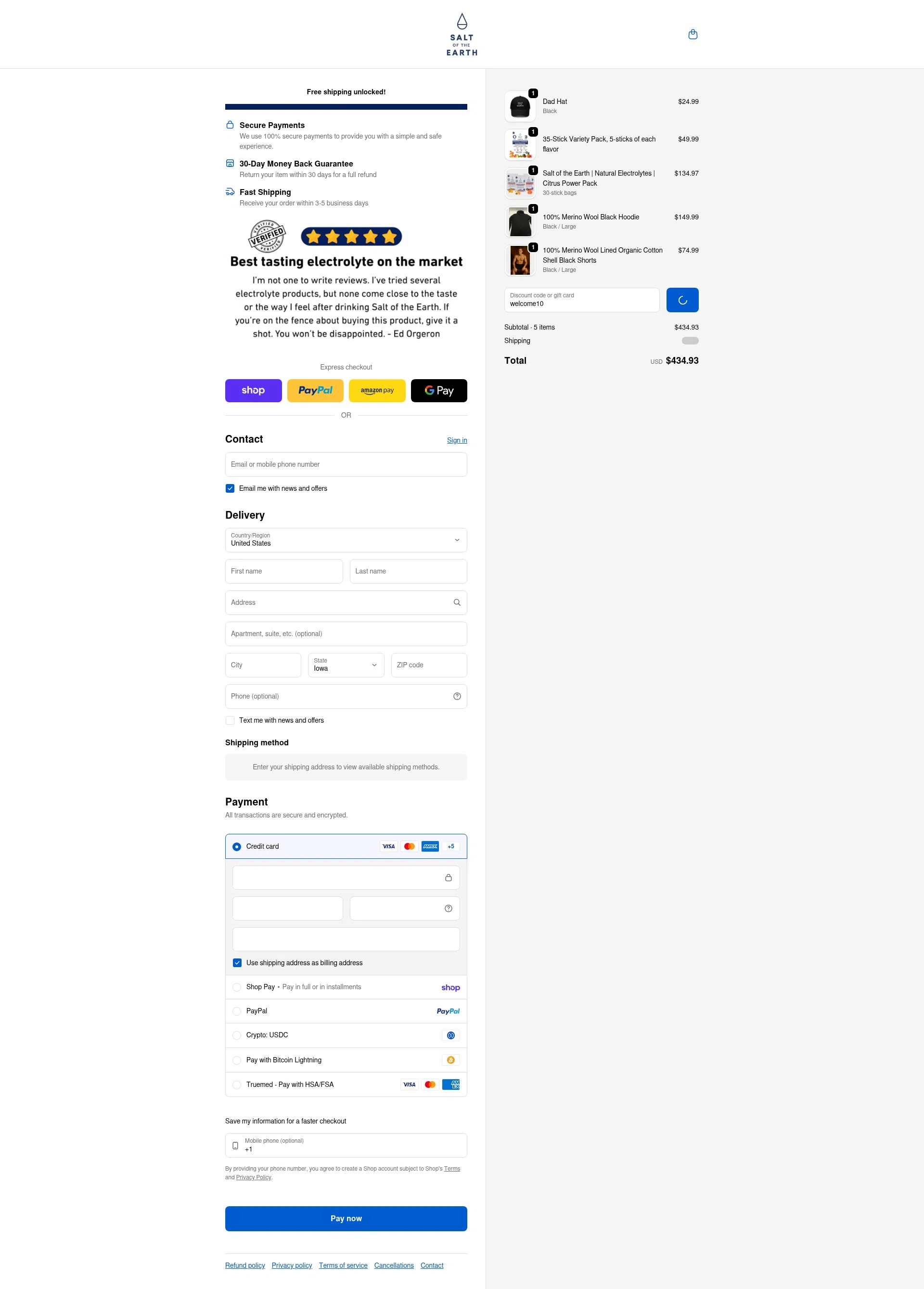 Salt of the Earth Drink checkout page showing Salt of the Earth Drink promo code box | Screenshot taken by SimplyCodes community member on Feb 4, 2026