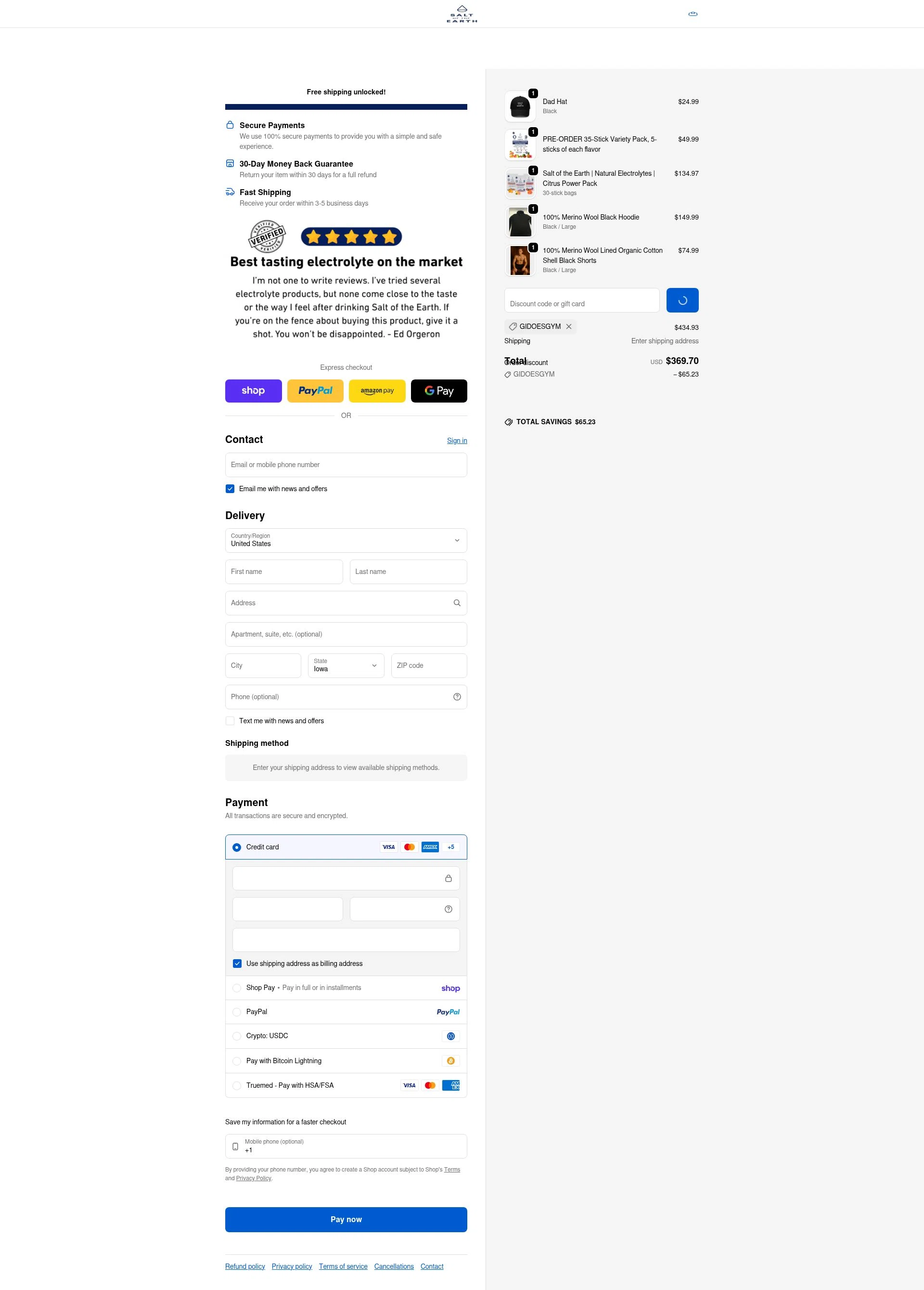 Salt of the Earth Drink checkout page showing Salt of the Earth Drink promo code box | Screenshot taken by SimplyCodes community member on Jan 31, 2026