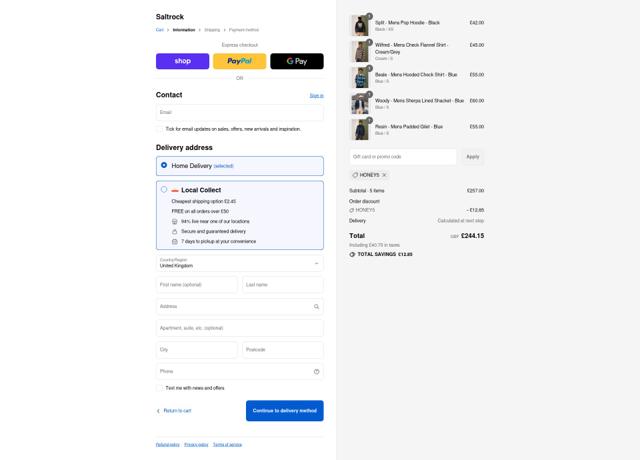 Saltrock checkout page showing Saltrock discount code box | Screenshot taken by SimplyCodes community member on Sep 11, 2025