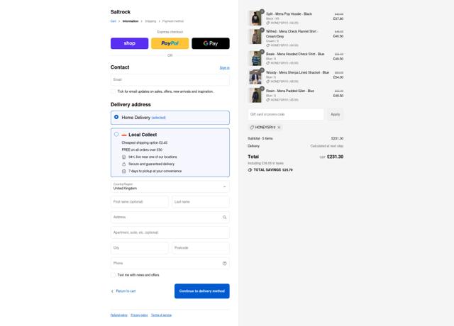 Saltrock checkout page showing Saltrock discount code box | Screenshot taken by SimplyCodes community member on Sep 11, 2025