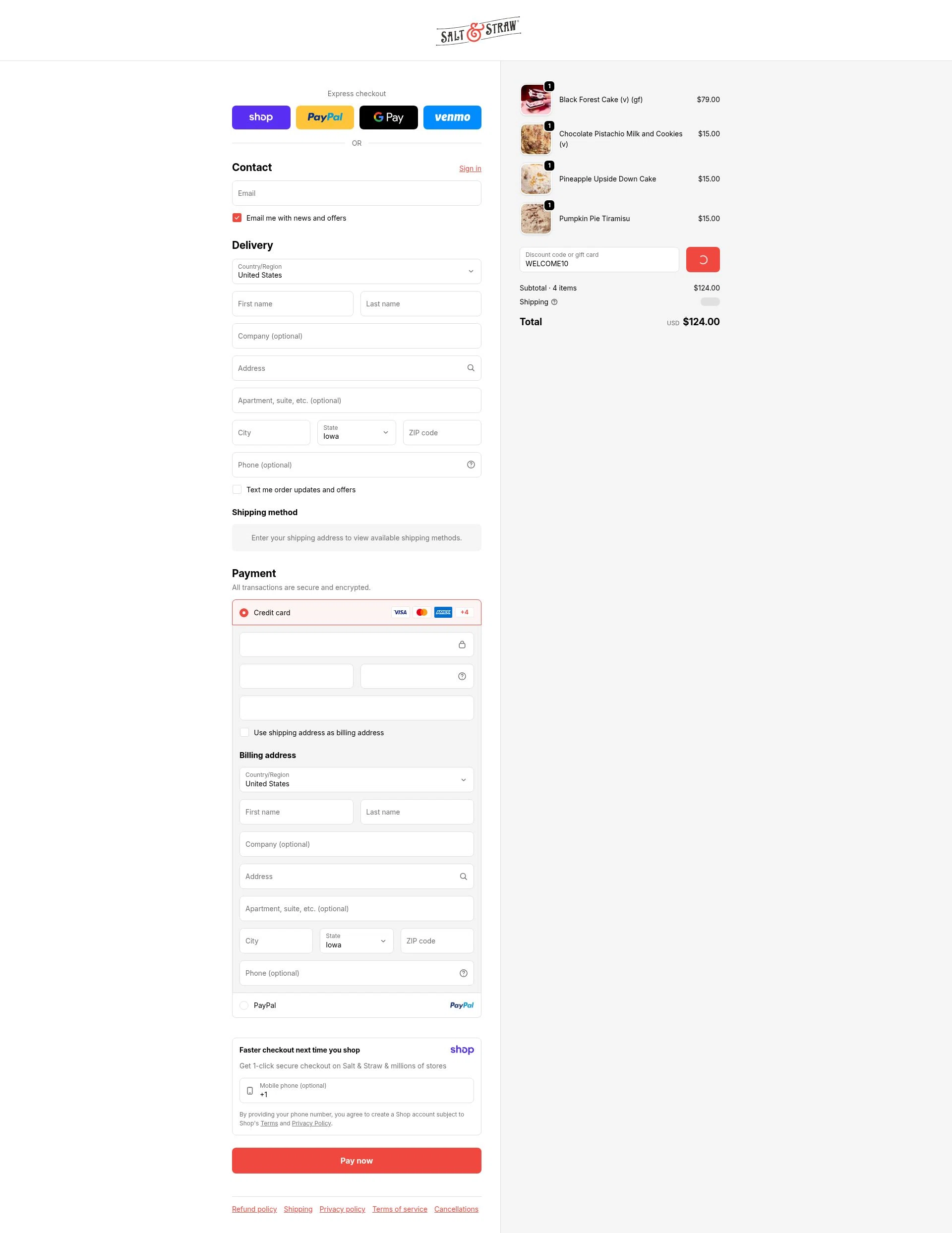 Salt & Straw checkout page showing Salt & Straw promo code box | Screenshot taken by SimplyCodes community member on Jan 13, 2026