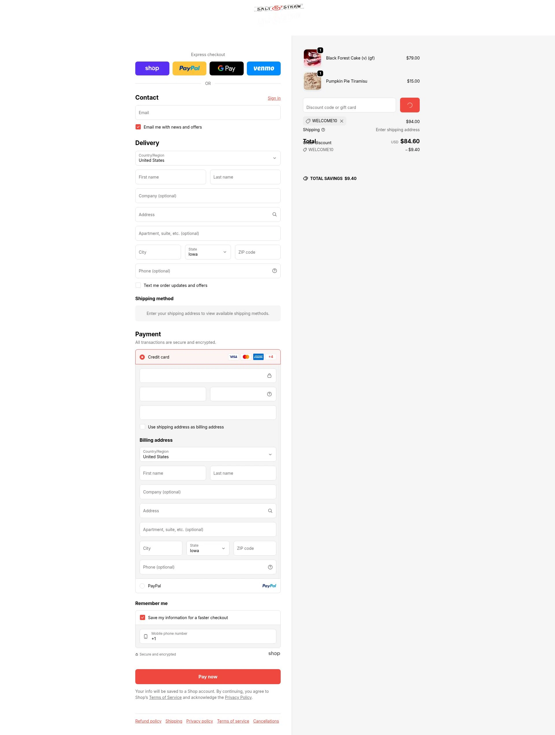 Salt & Straw checkout page showing Salt & Straw promo code box | Screenshot taken by SimplyCodes community member on Jan 28, 2026