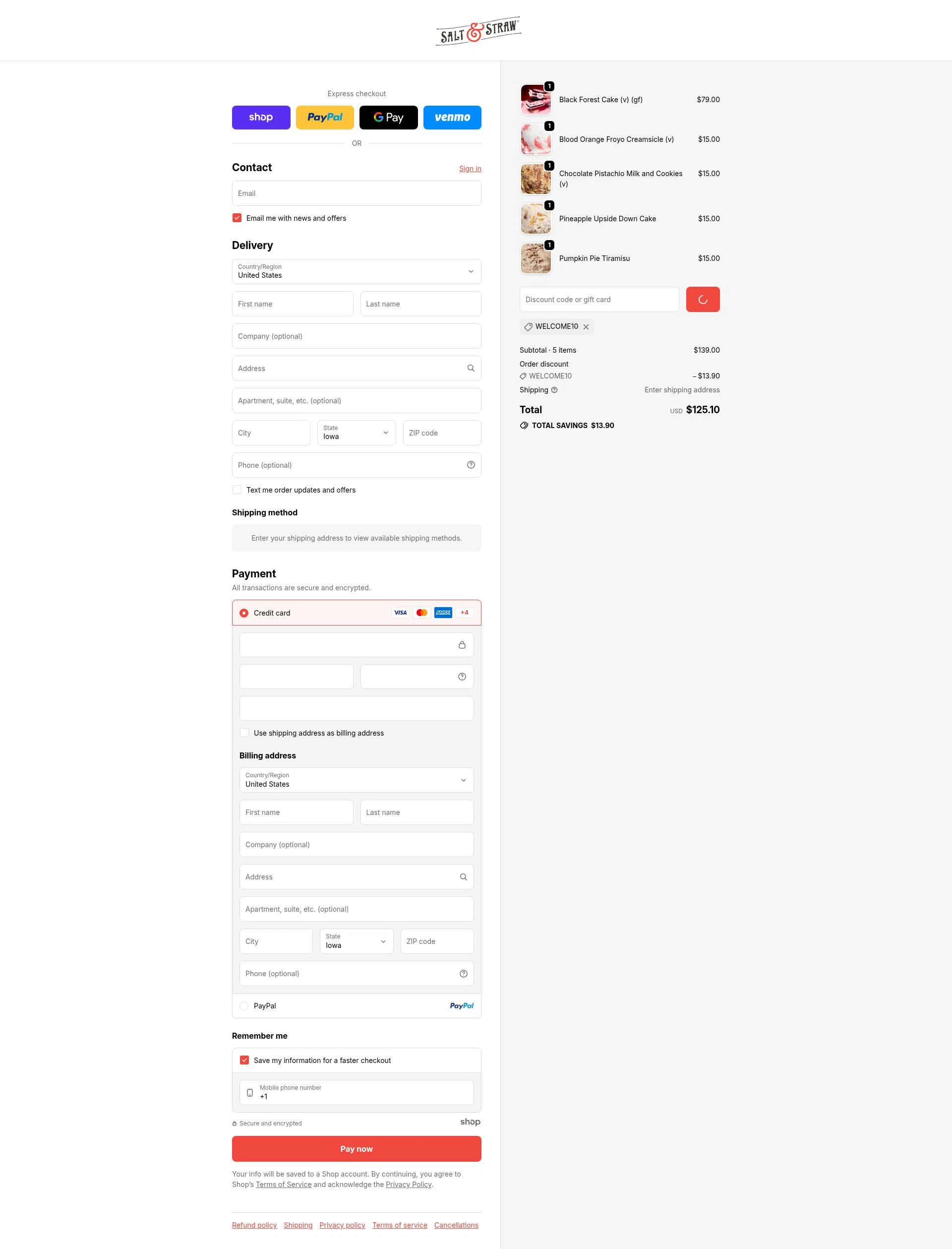 Salt & Straw checkout page showing Salt & Straw promo code box | Screenshot taken by SimplyCodes community member on Jan 8, 2026