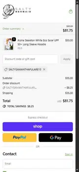 Salty Mermaid coupon verification screenshot