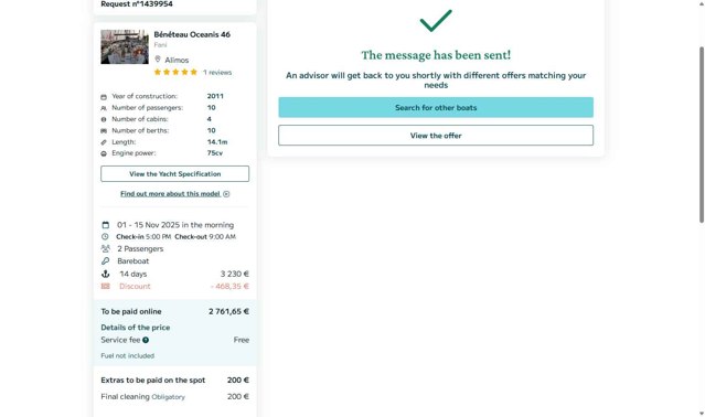 SamBoat checkout page showing SamBoat discount code box | Screenshot taken by SimplyCodes community member on Aug 12, 2025