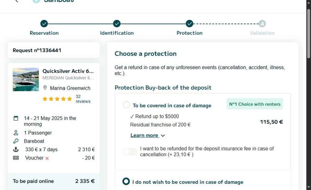 SamBoat checkout page showing SamBoat discount code box | Screenshot taken by SimplyCodes community member on Apr 28, 2025