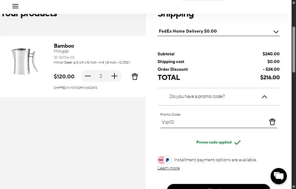 Sambonet checkout page showing Sambonet promo code box | Screenshot taken by SimplyCodes community member on Oct 21, 2025