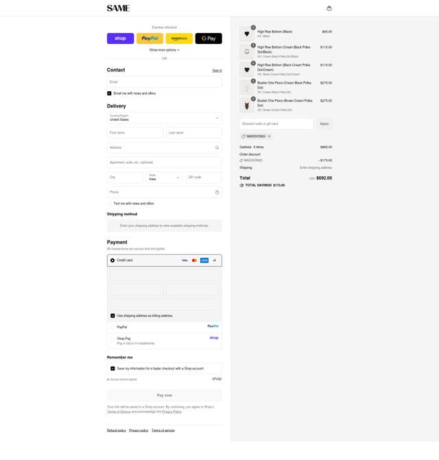 SAME checkout page showing SAME discount code box | Screenshot taken by SimplyCodes community member on Sep 10, 2025