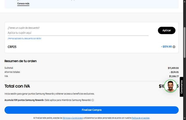 Samsung checkout page showing Samsung promo code box | Screenshot taken by SimplyCodes community member on Jun 7, 2025