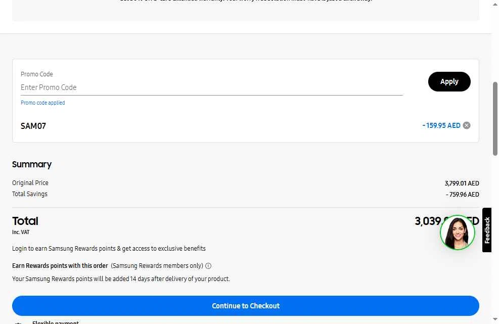 Samsung Business checkout page showing Samsung Business promo code box | Screenshot taken by SimplyCodes community member on May 23, 2025