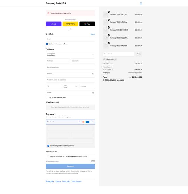 Samsung Parts USA checkout page showing Samsung Parts USA discount code box | Screenshot taken by SimplyCodes community member on Sep 19, 2025