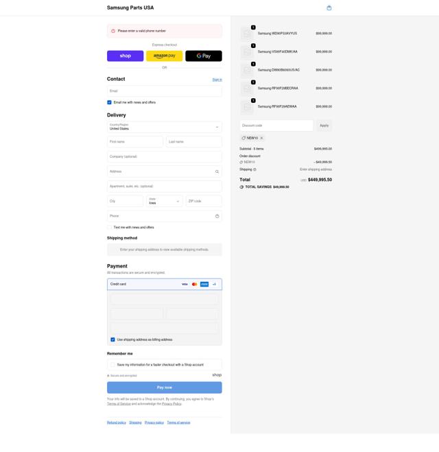 Samsung Parts USA checkout page showing Samsung Parts USA discount code box | Screenshot taken by SimplyCodes community member on Sep 19, 2025