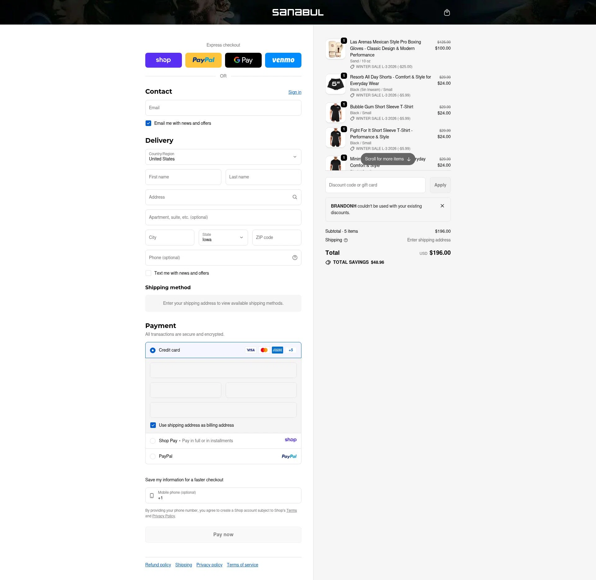 Sanabul checkout page showing Sanabul discount code box | Screenshot taken by SimplyCodes community member on Jan 11, 2026