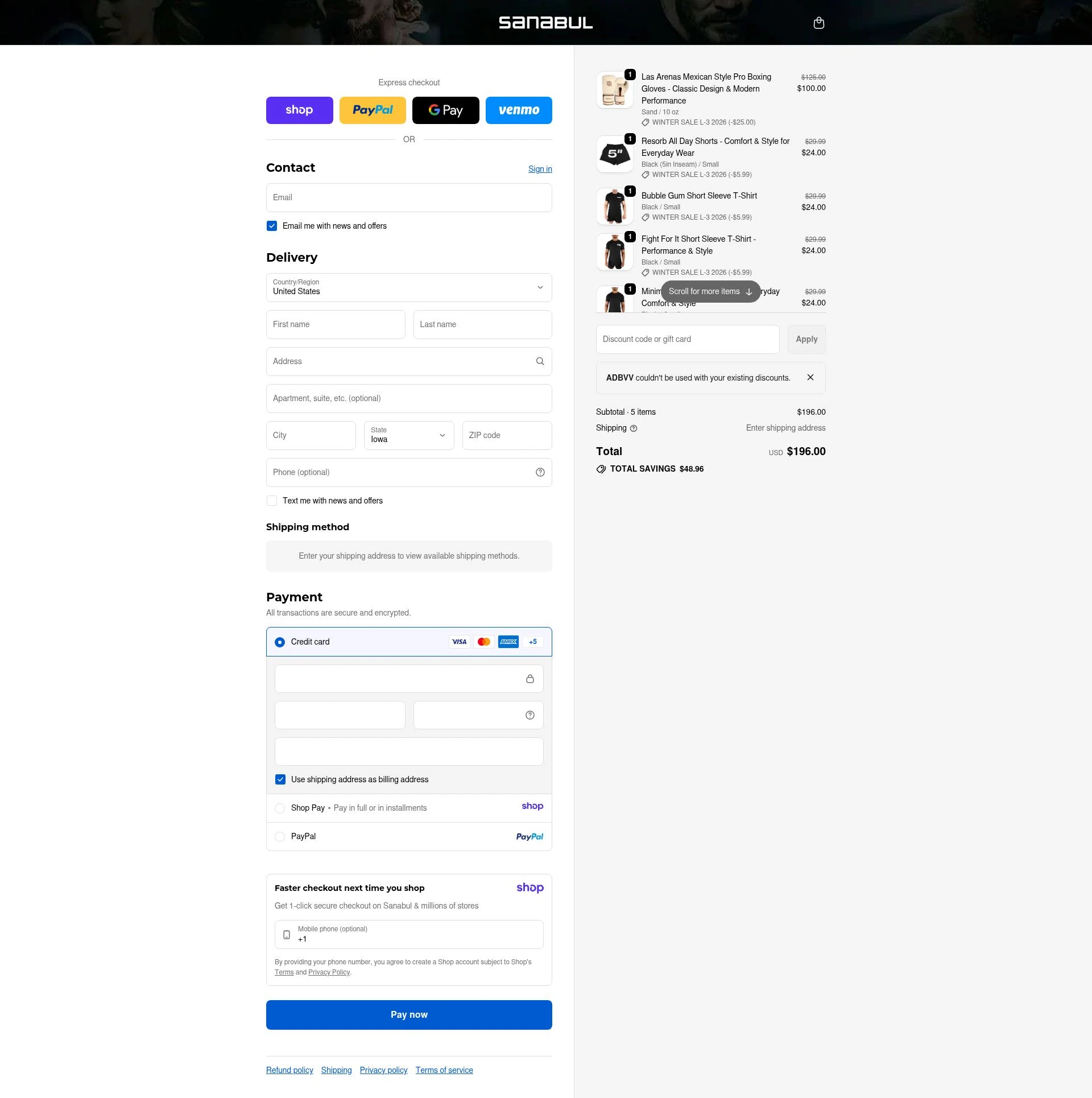 Sanabul checkout page showing Sanabul discount code box | Screenshot taken by SimplyCodes community member on Jan 11, 2026