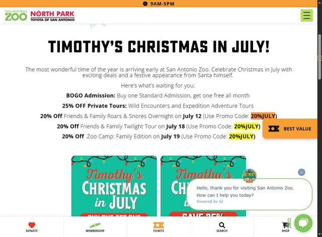 San Antonio Zoo checkout page showing San Antonio Zoo discount code box | Screenshot taken by SimplyCodes community member on Jul 31, 2025