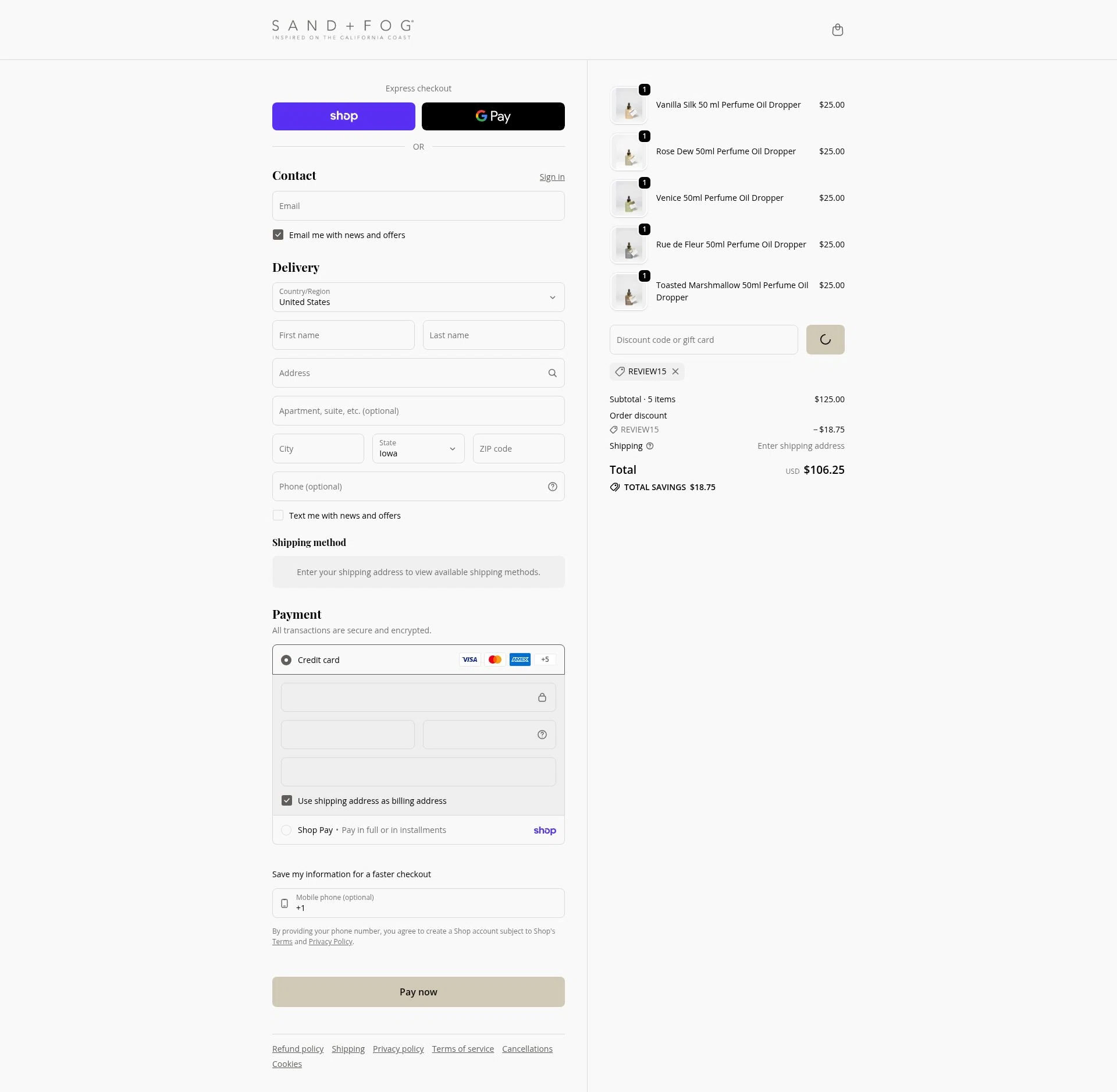 Sand + Fog checkout page showing Sand + Fog coupon code box | Screenshot taken by SimplyCodes community member on Feb 3, 2026