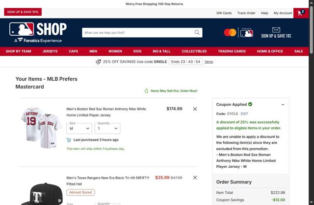 San Diego Padres checkout page showing San Diego Padres promo code box | Screenshot taken by SimplyCodes community member on Sep 10, 2025