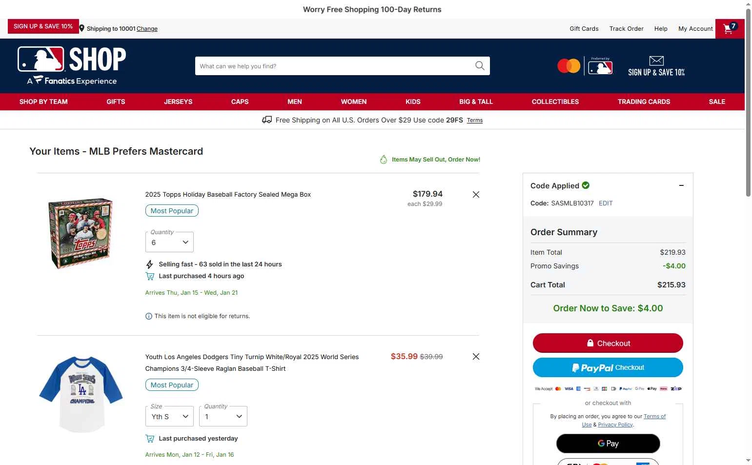 San Diego Padres checkout page showing San Diego Padres promo code box | Screenshot taken by SimplyCodes community member on Jan 2, 2026