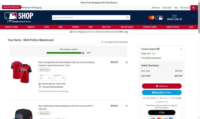 San Diego Padres checkout page showing San Diego Padres promo code box | Screenshot taken by SimplyCodes community member on Sep 3, 2025