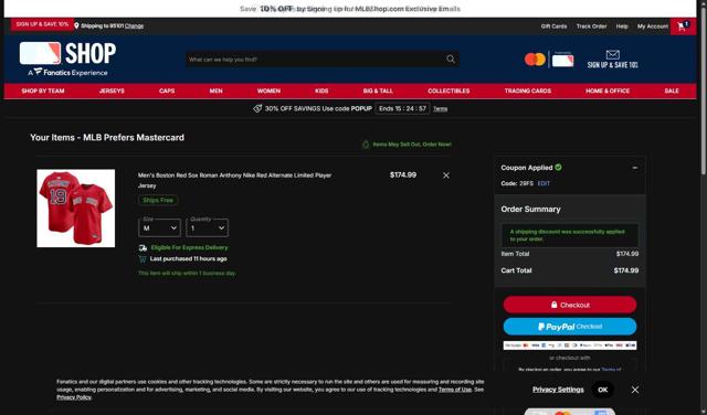 San Diego Padres checkout page showing San Diego Padres promo code box | Screenshot taken by SimplyCodes community member on Oct 3, 2025
