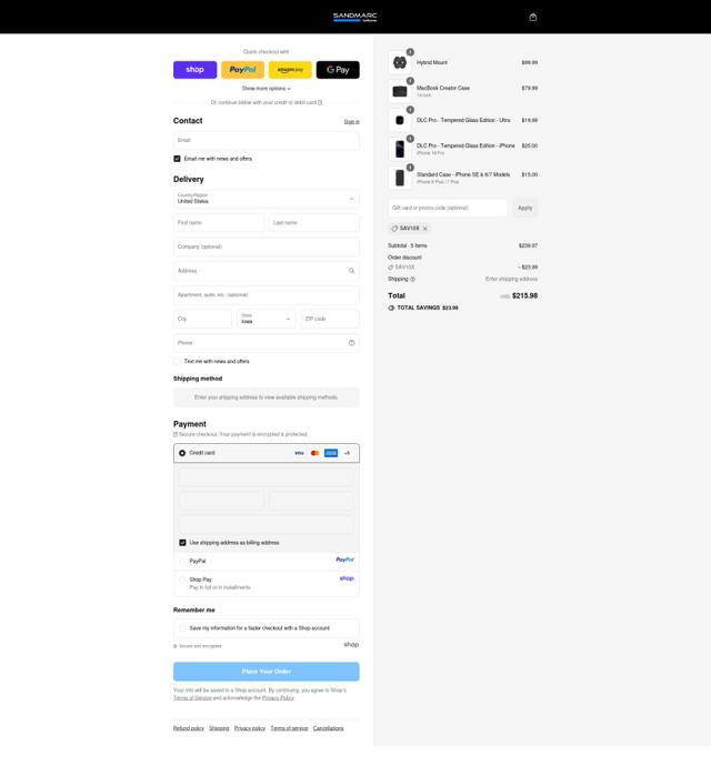 Sandmarc checkout page showing Sandmarc discount code box | Screenshot taken by SimplyCodes community member on Sep 10, 2025