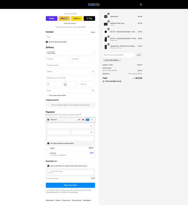 Sandmarc checkout page showing Sandmarc discount code box | Screenshot taken by SimplyCodes community member on Sep 10, 2025