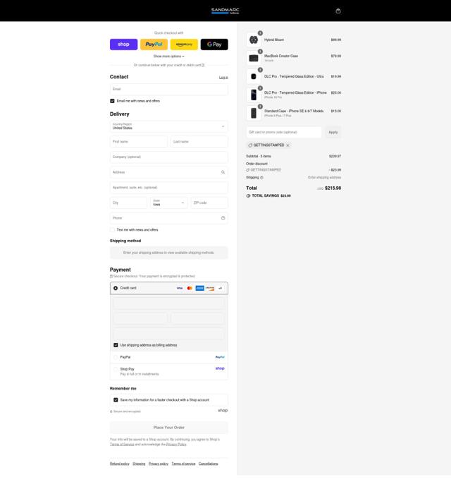 Sandmarc checkout page showing Sandmarc discount code box | Screenshot taken by SimplyCodes community member on Sep 6, 2025