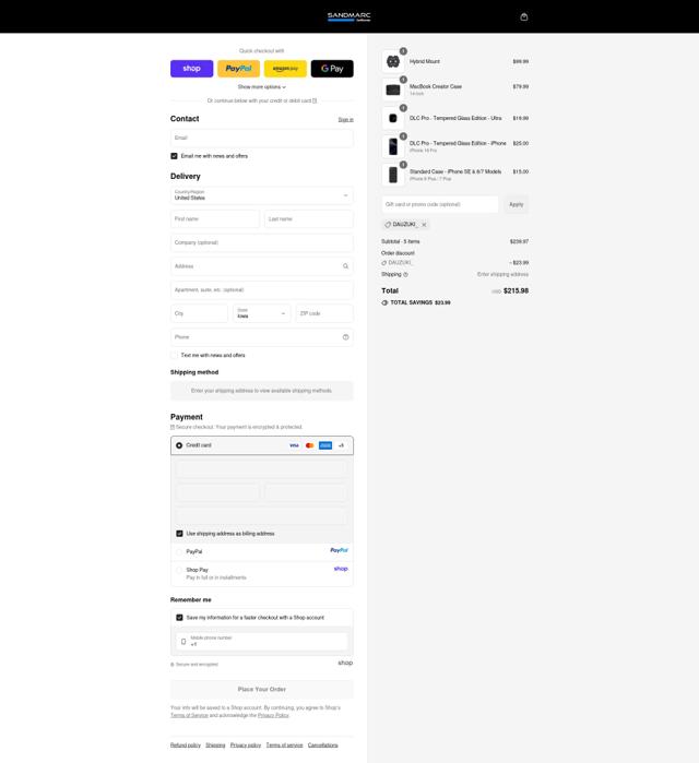 Sandmarc checkout page showing Sandmarc discount code box | Screenshot taken by SimplyCodes community member on Sep 10, 2025