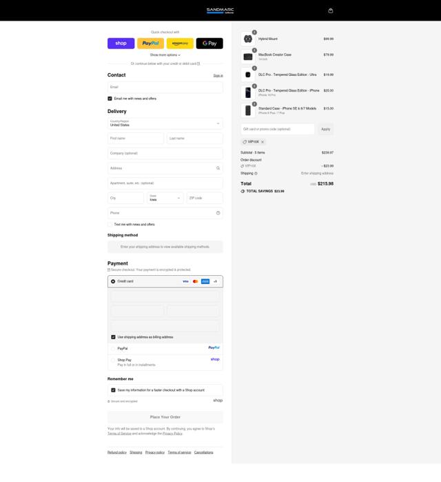 Sandmarc checkout page showing Sandmarc discount code box | Screenshot taken by SimplyCodes community member on Sep 10, 2025