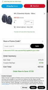 San Francisco 49ers coupon verification screenshot