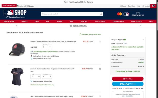 San Francisco Giants checkout page showing San Francisco Giants coupon code box | Screenshot taken by SimplyCodes community member on Oct 2, 2025