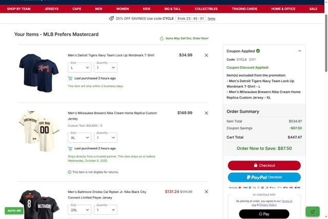 San Francisco Giants checkout page showing San Francisco Giants coupon code box | Screenshot taken by SimplyCodes community member on Sep 10, 2025