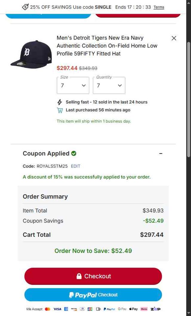 San Francisco Giants checkout page showing San Francisco Giants coupon code box | Screenshot taken by SimplyCodes community member on Sep 29, 2025