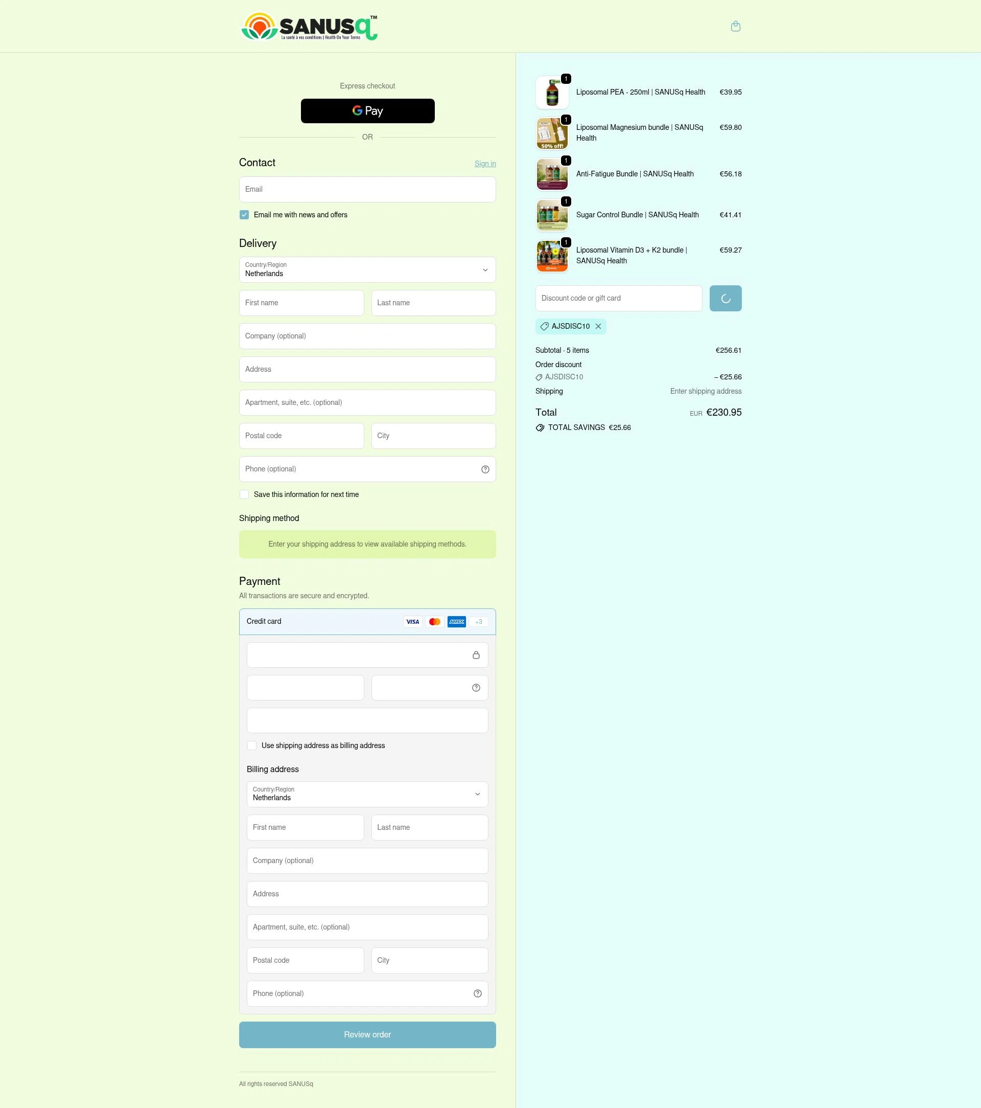 Sanus-Q checkout page showing Sanus-Q promo code box | Screenshot taken by SimplyCodes community member on Jan 5, 2026