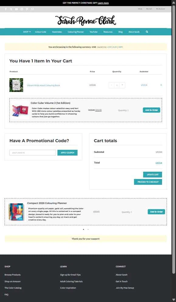 Sarah Renae Clark checkout page showing Sarah Renae Clark promo code box | Screenshot taken by SimplyCodes community member on Dec 5, 2025