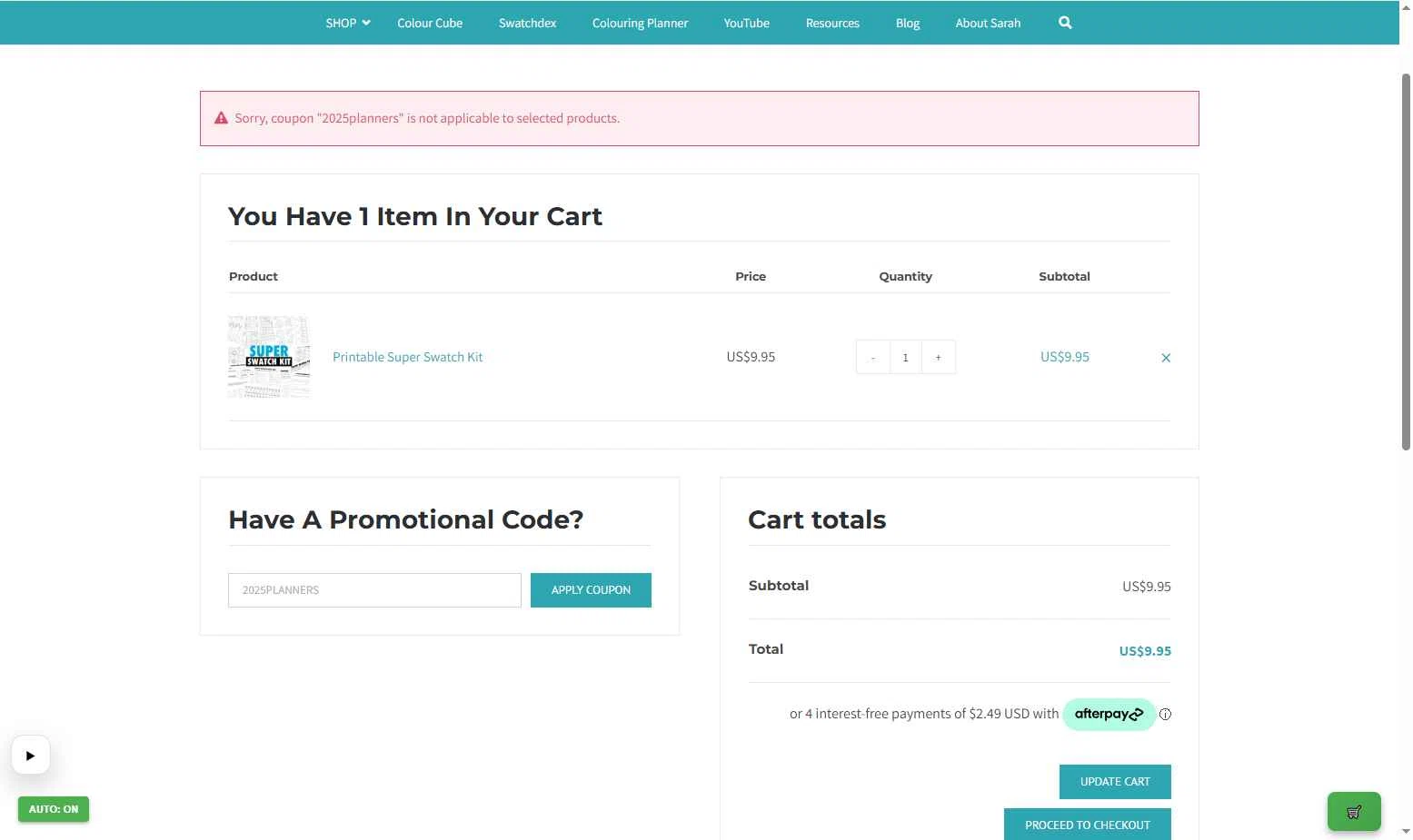 Sarah Renae Clark checkout page showing Sarah Renae Clark promo code box | Screenshot taken by SimplyCodes community member on Jan 18, 2026