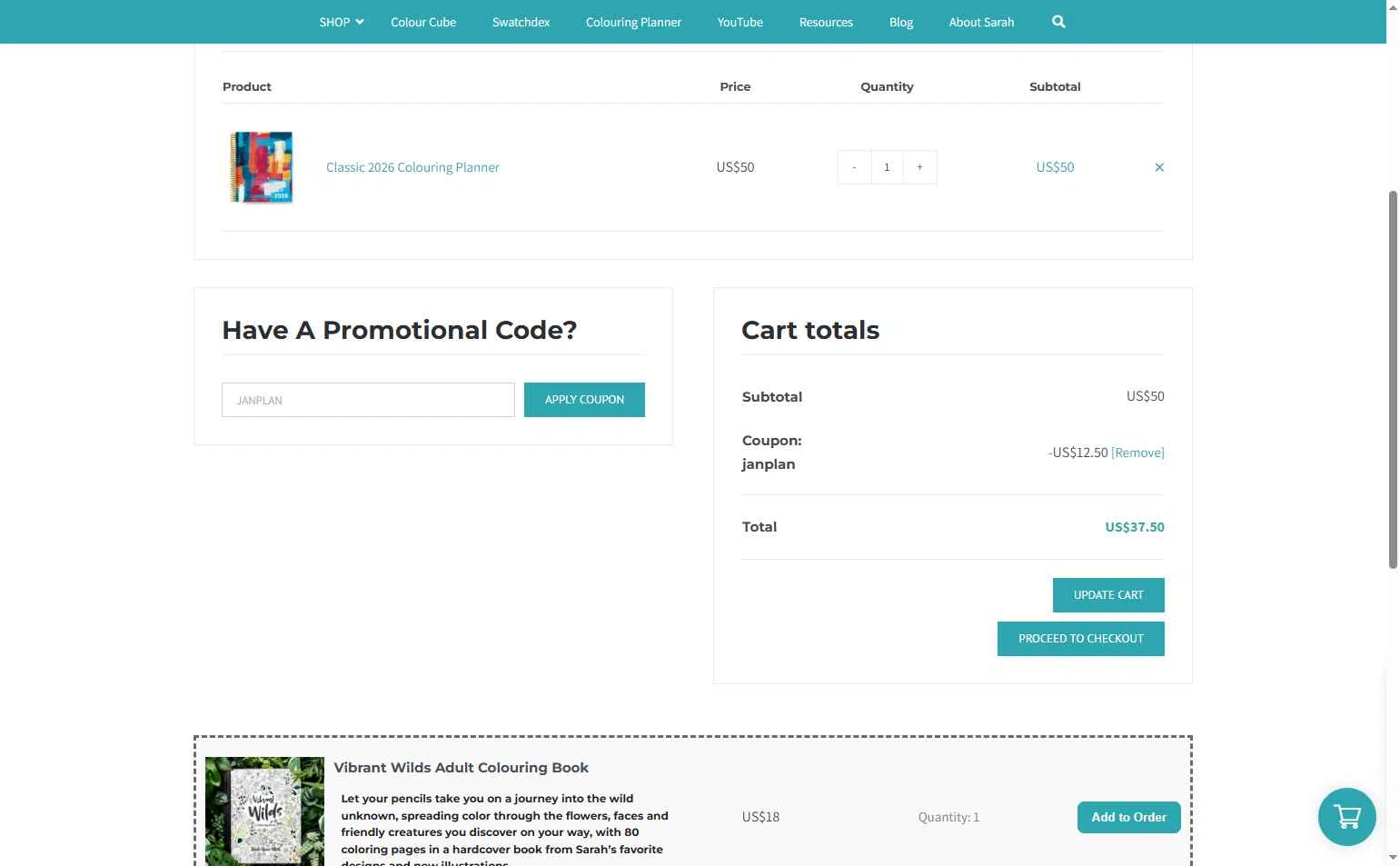 Sarah Renae Clark checkout page showing Sarah Renae Clark promo code box | Screenshot taken by SimplyCodes community member on Jan 13, 2026