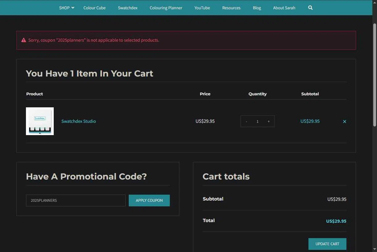 Sarah Renae Clark checkout page showing Sarah Renae Clark promo code box | Screenshot taken by SimplyCodes community member on Feb 5, 2026