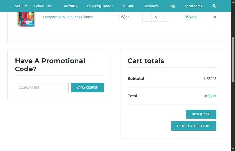 Sarah Renae Clark checkout page showing Sarah Renae Clark promo code box | Screenshot taken by SimplyCodes community member on Jan 9, 2026