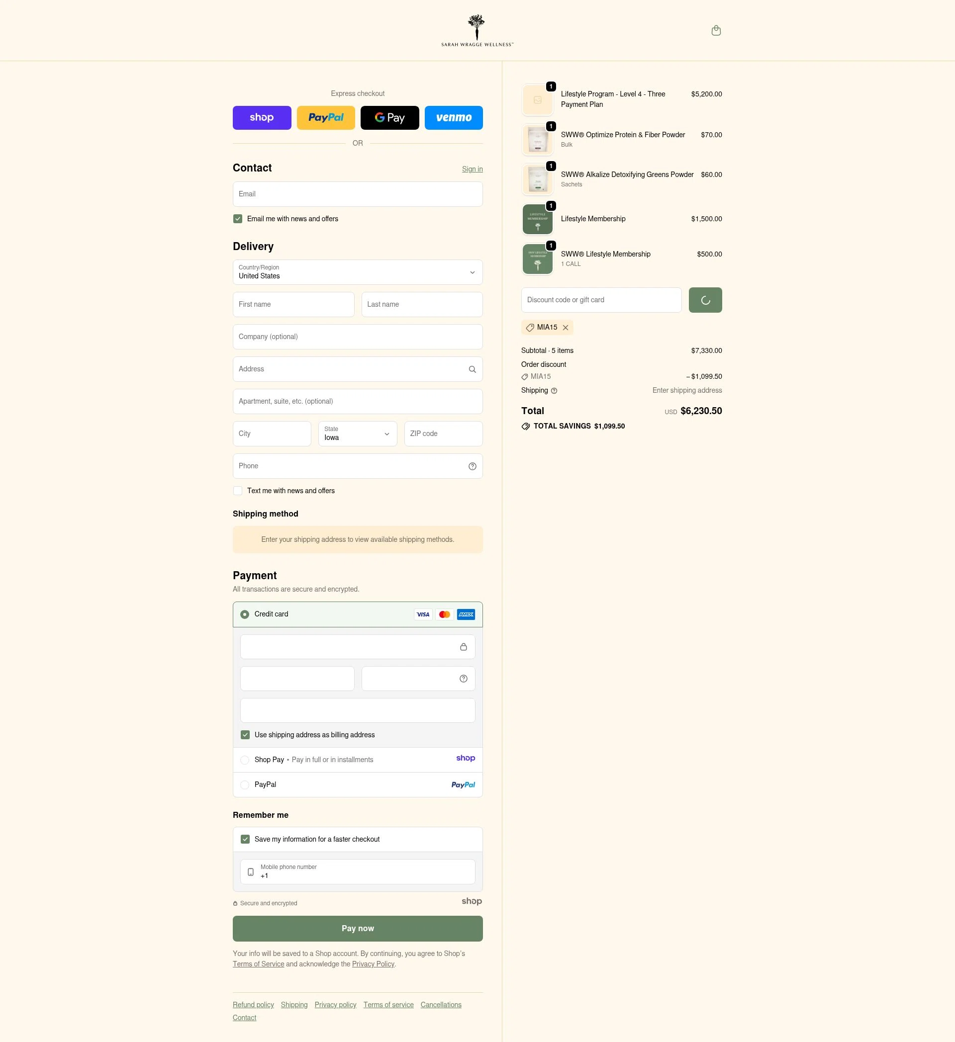 Sarah Wragge Wellness checkout page showing Sarah Wragge Wellness promo code box | Screenshot taken by SimplyCodes community member on Jan 2, 2026