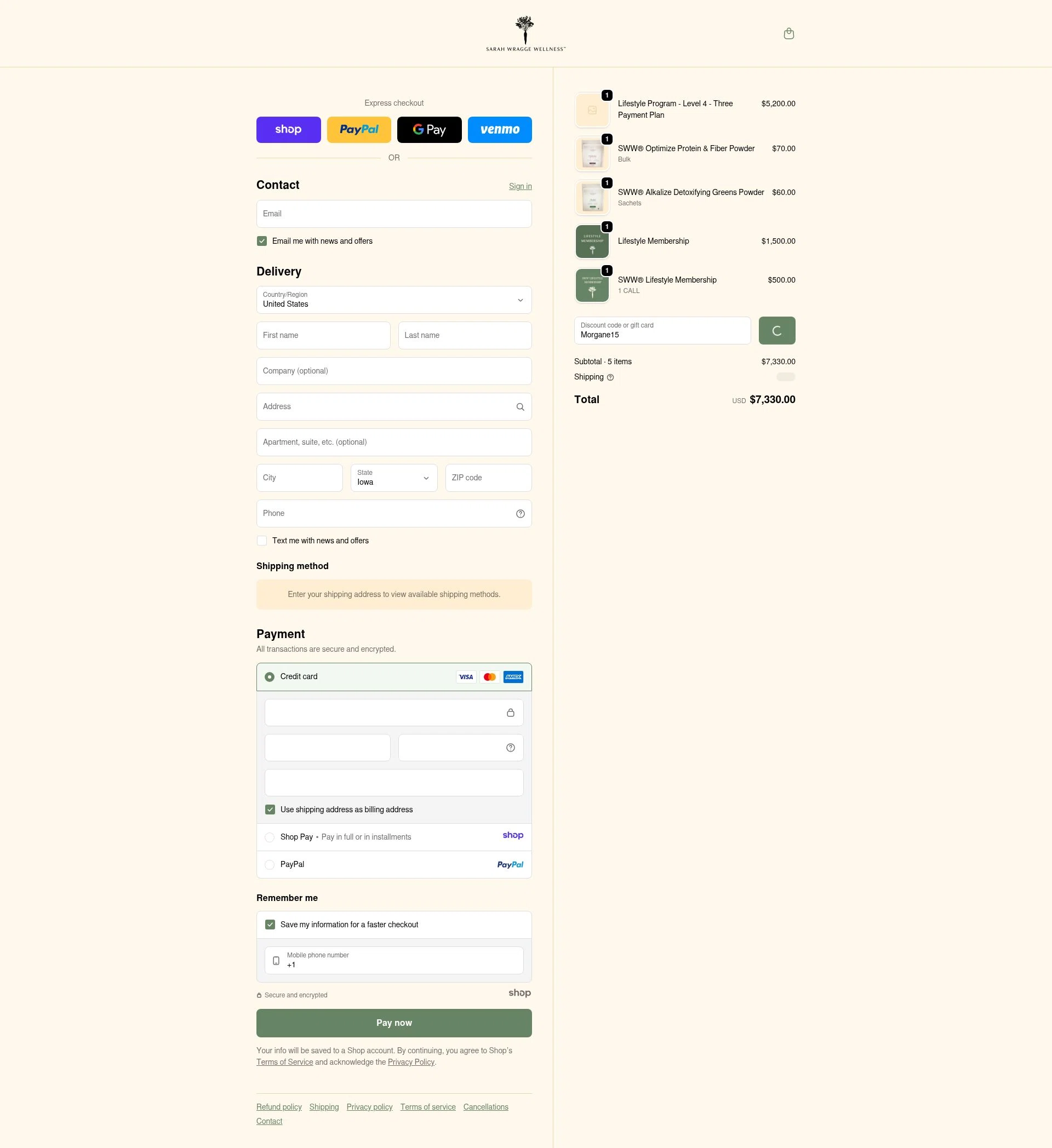 Sarah Wragge Wellness checkout page showing Sarah Wragge Wellness promo code box | Screenshot taken by SimplyCodes community member on Jan 2, 2026