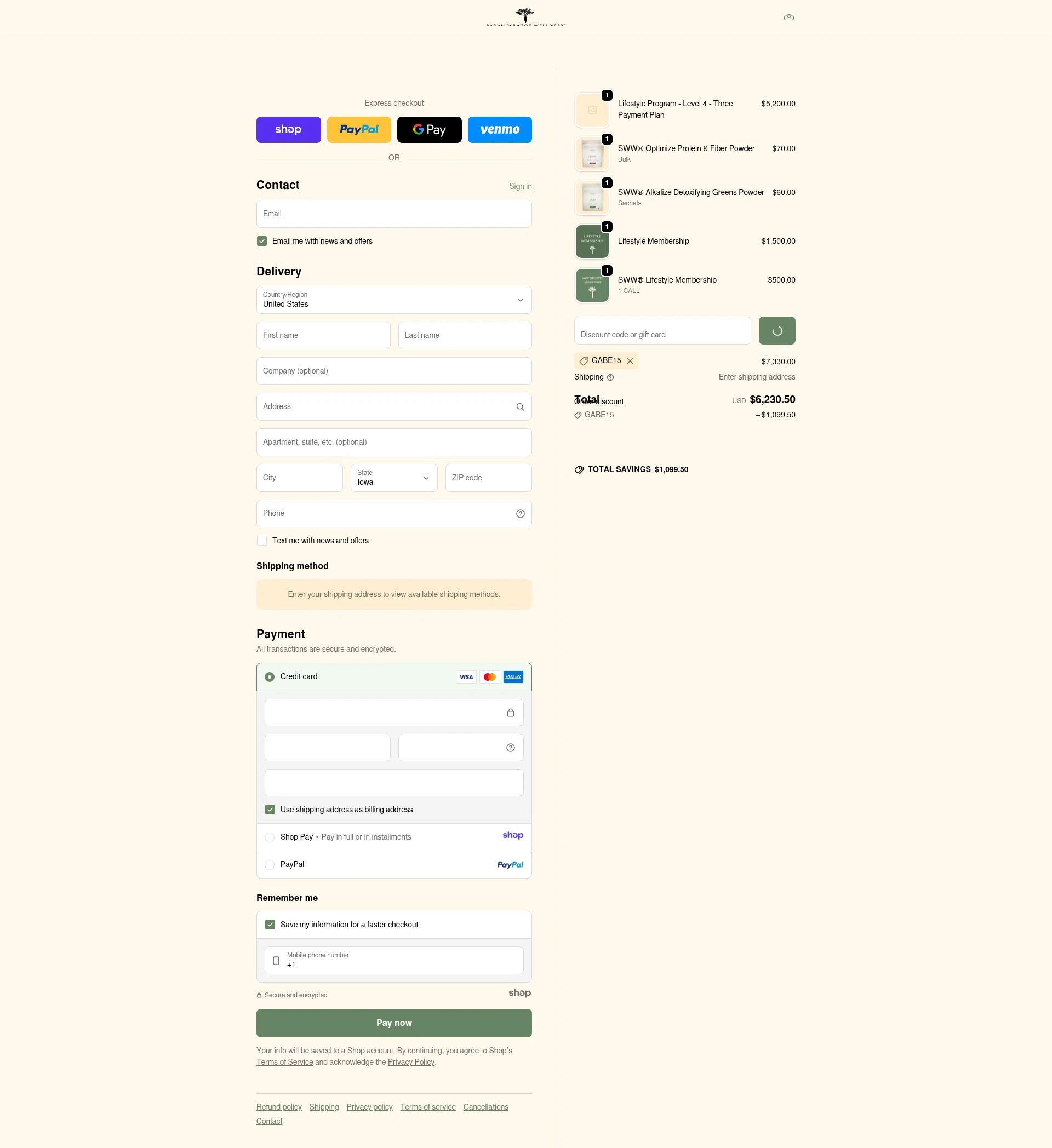 Sarah Wragge Wellness checkout page showing Sarah Wragge Wellness promo code box | Screenshot taken by SimplyCodes community member on Jan 2, 2026