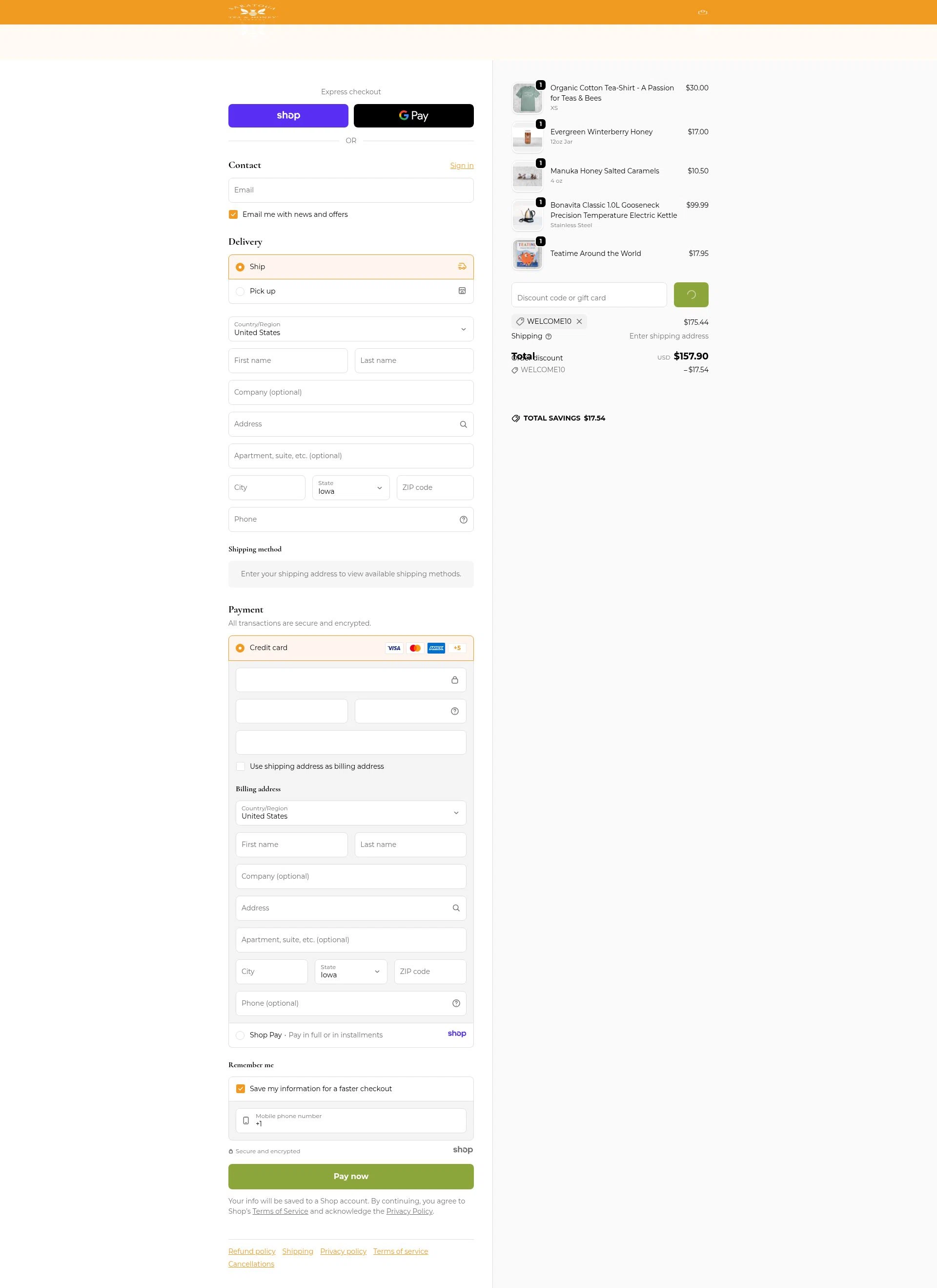 Saratoga Tea & Honey checkout page showing Saratoga Tea & Honey promo code box | Screenshot taken by SimplyCodes community member on Dec 29, 2025