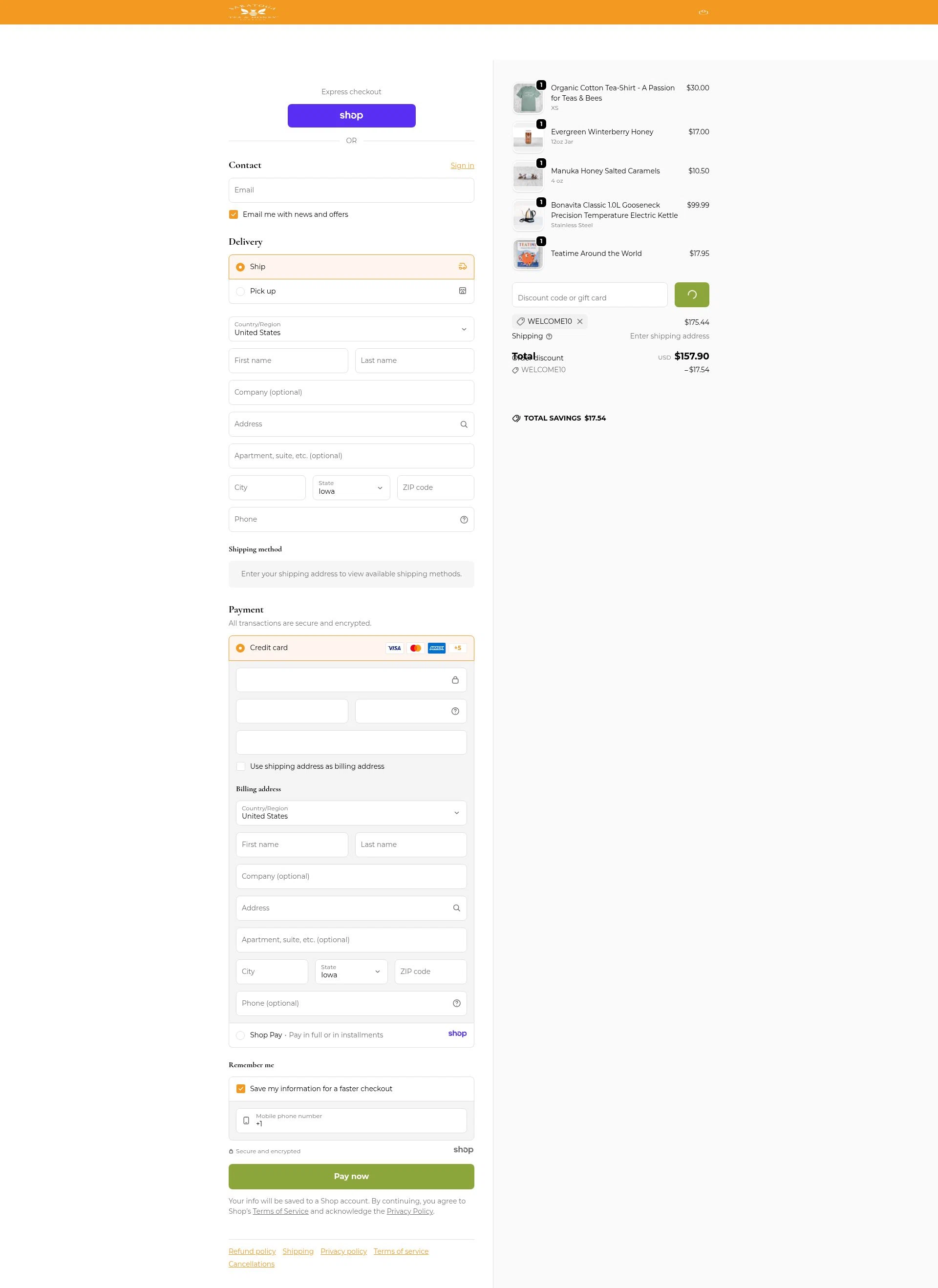 Saratoga Tea & Honey checkout page showing Saratoga Tea & Honey promo code box | Screenshot taken by SimplyCodes community member on Jan 3, 2026