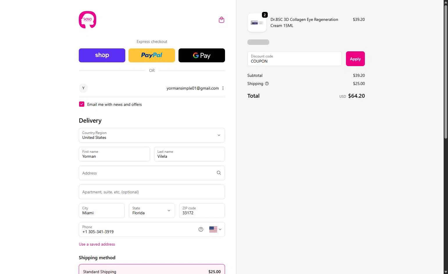 SaSa.com checkout page showing SaSa.com promo code box | Screenshot taken by SimplyCodes community member on Dec 27, 2025