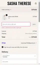 Sasha Therese coupon verification screenshot