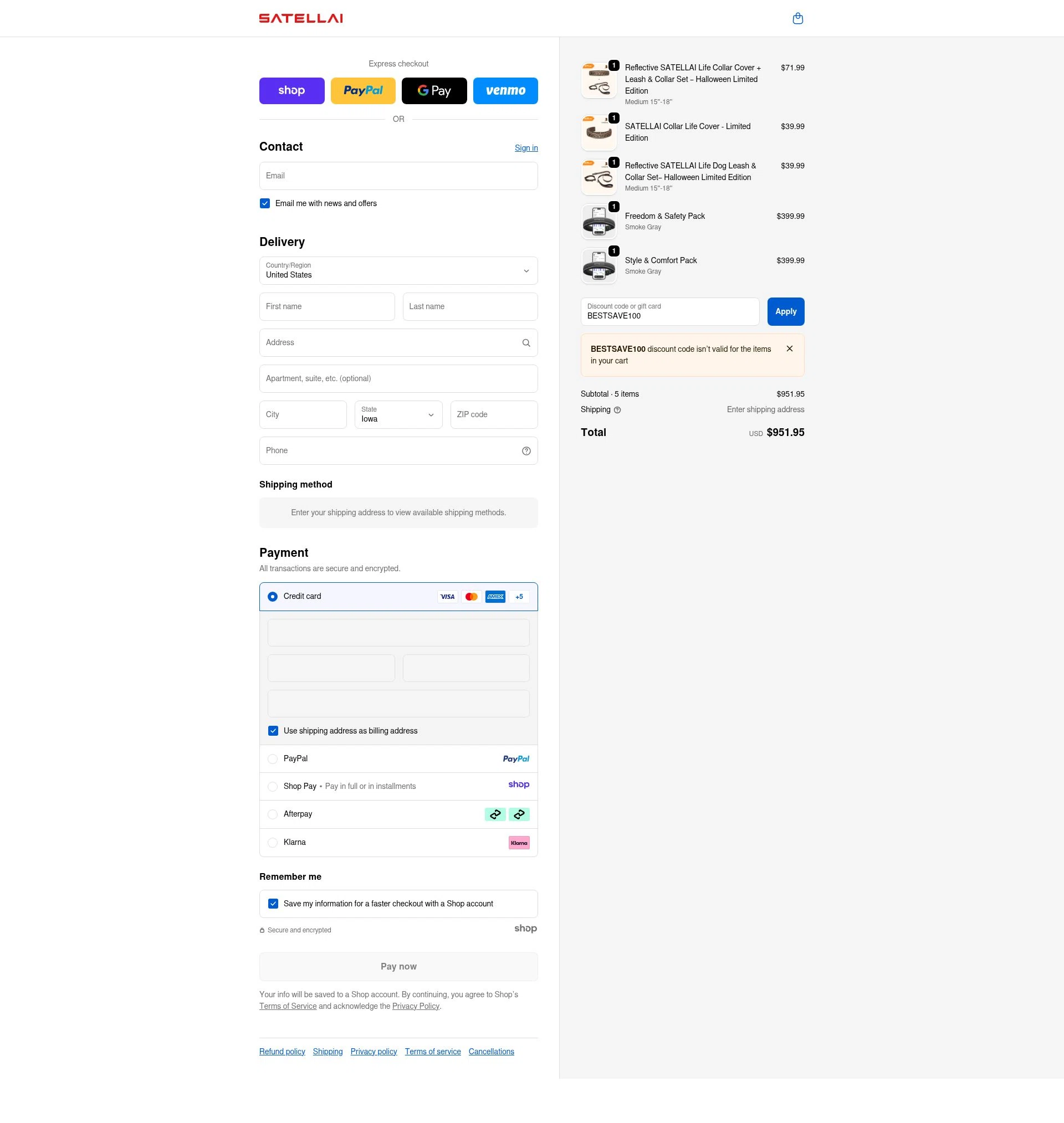 SATELLAI checkout page showing SATELLAI promo code box | Screenshot taken by SimplyCodes community member on Nov 12, 2025