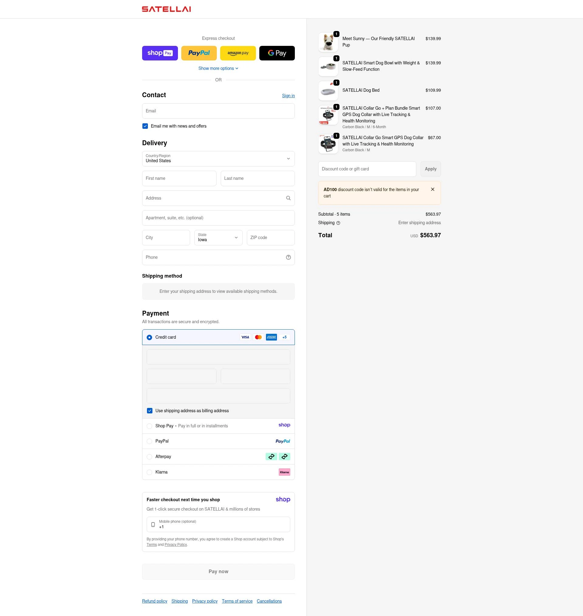SATELLAI checkout page showing SATELLAI promo code box | Screenshot taken by SimplyCodes community member on Jan 10, 2026