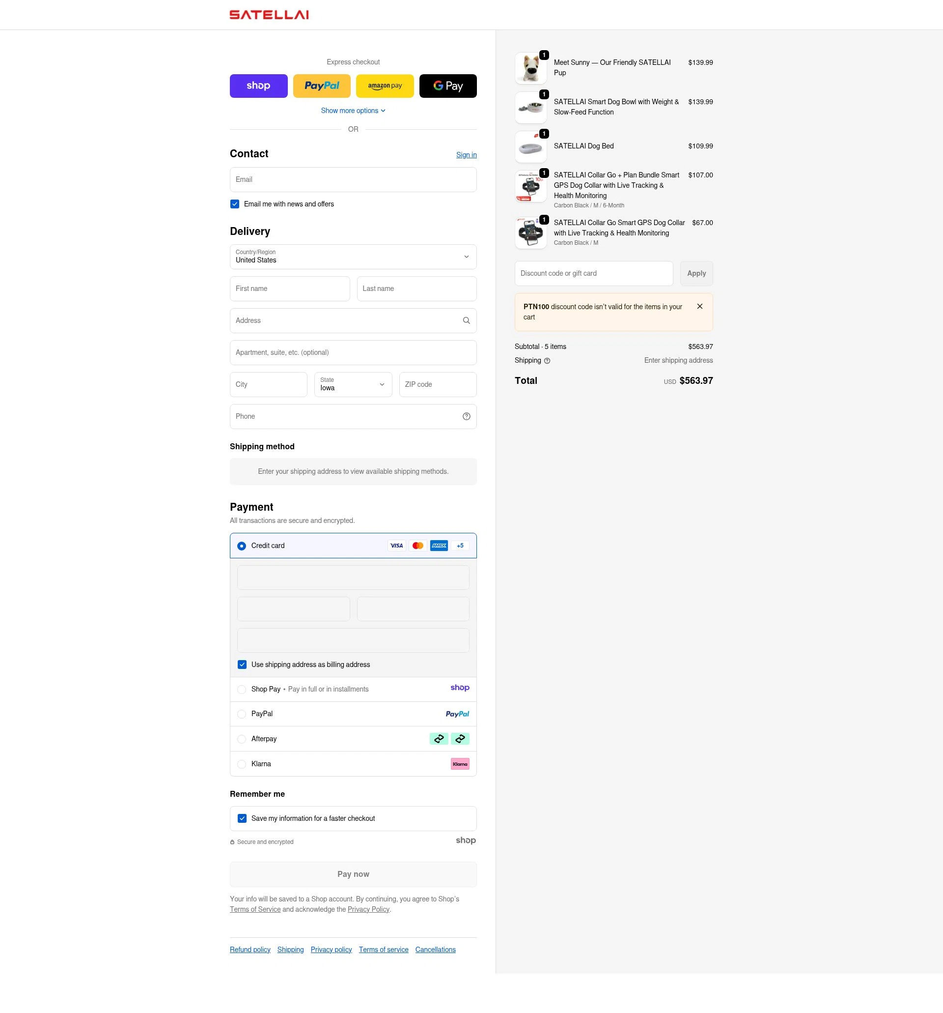 SATELLAI checkout page showing SATELLAI promo code box | Screenshot taken by SimplyCodes community member on Jan 5, 2026