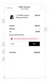 B2SS coupon verification screenshot